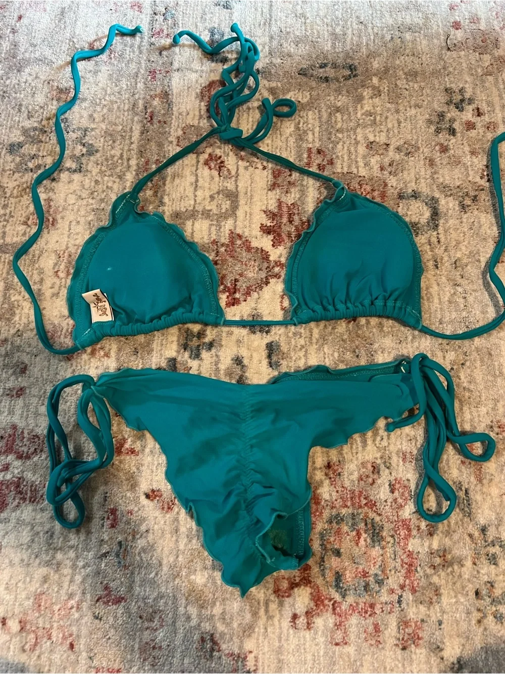 Luli Fama Teal Scalloped Triangle String Bikini